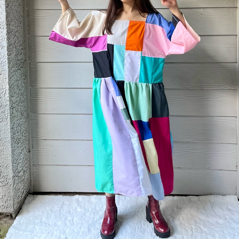 Handmade Quilted Patchwork Colorblock Dress SKU 12157 - Picture 9 of 14